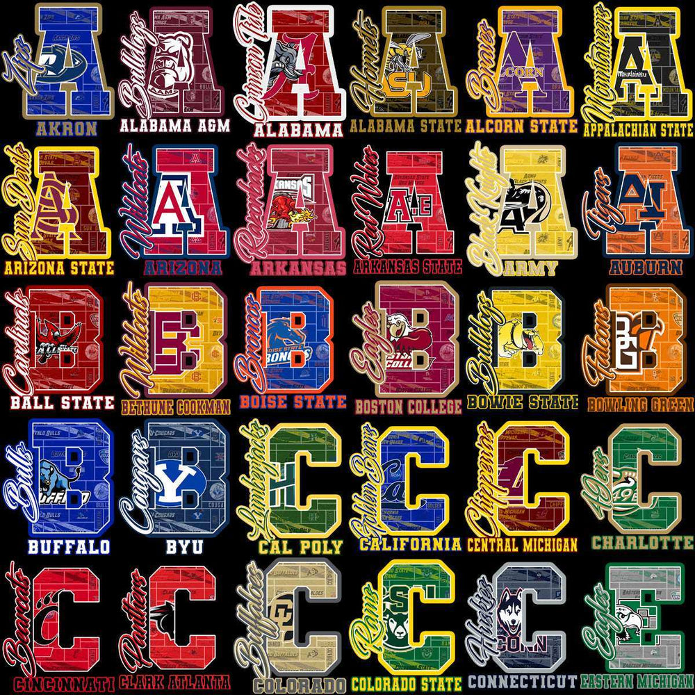 129 College Sports NCAA Teams Letter Initials Designs Bundle PNG