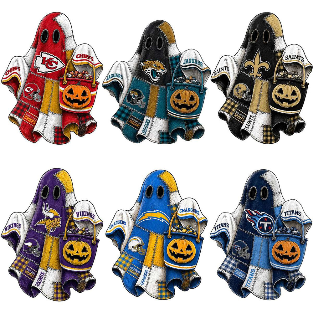 32 Halloween Patchwork Football Teams Ghost Pumpkin Designs Bundle PNG