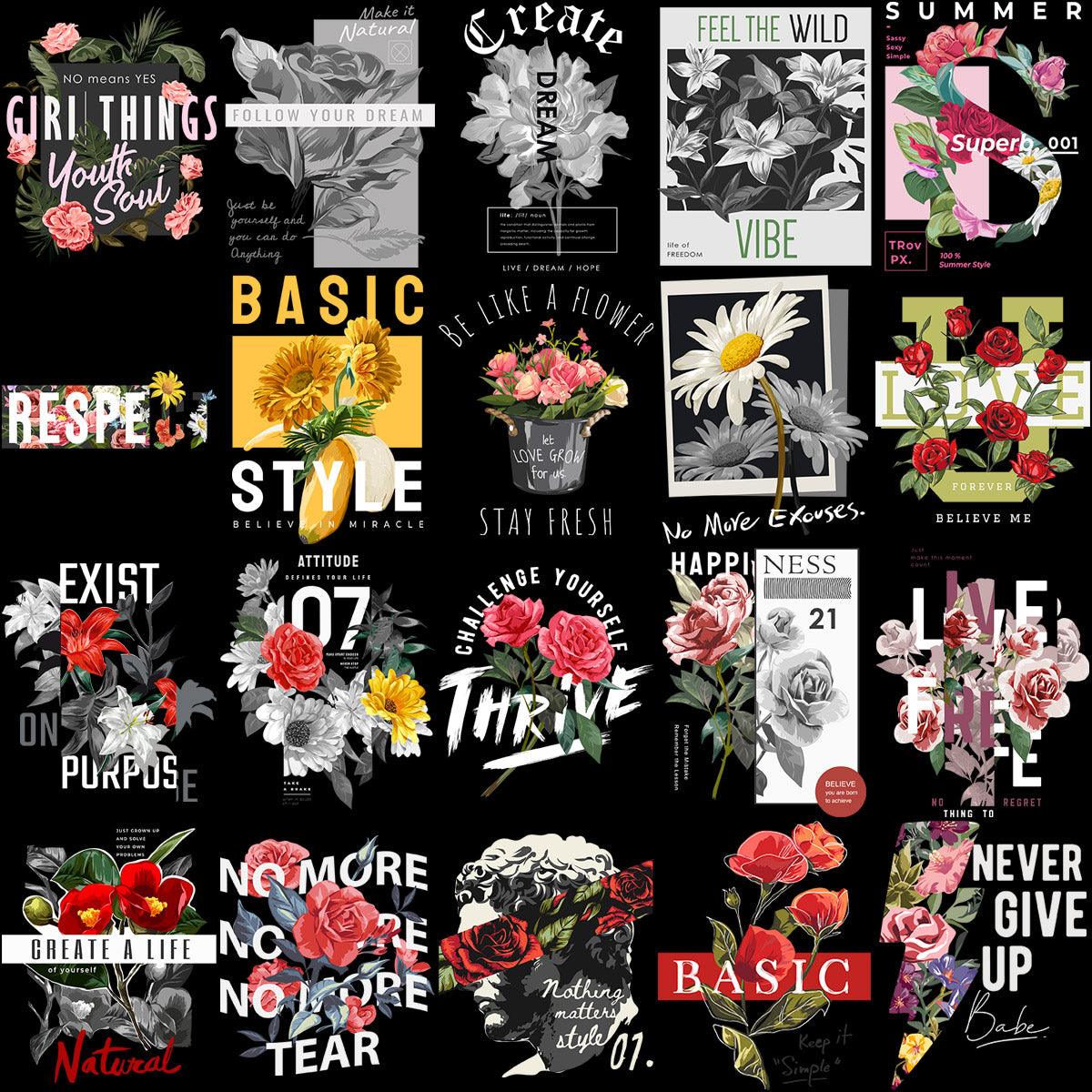 100 Floral Streetwear Designs Bundle PNG + EPS