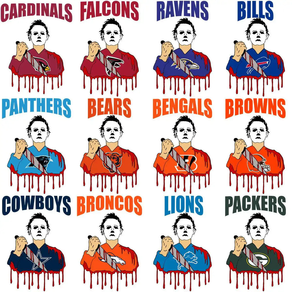 32 Michael Myers Movie Horror Football Designs Bundle PNG