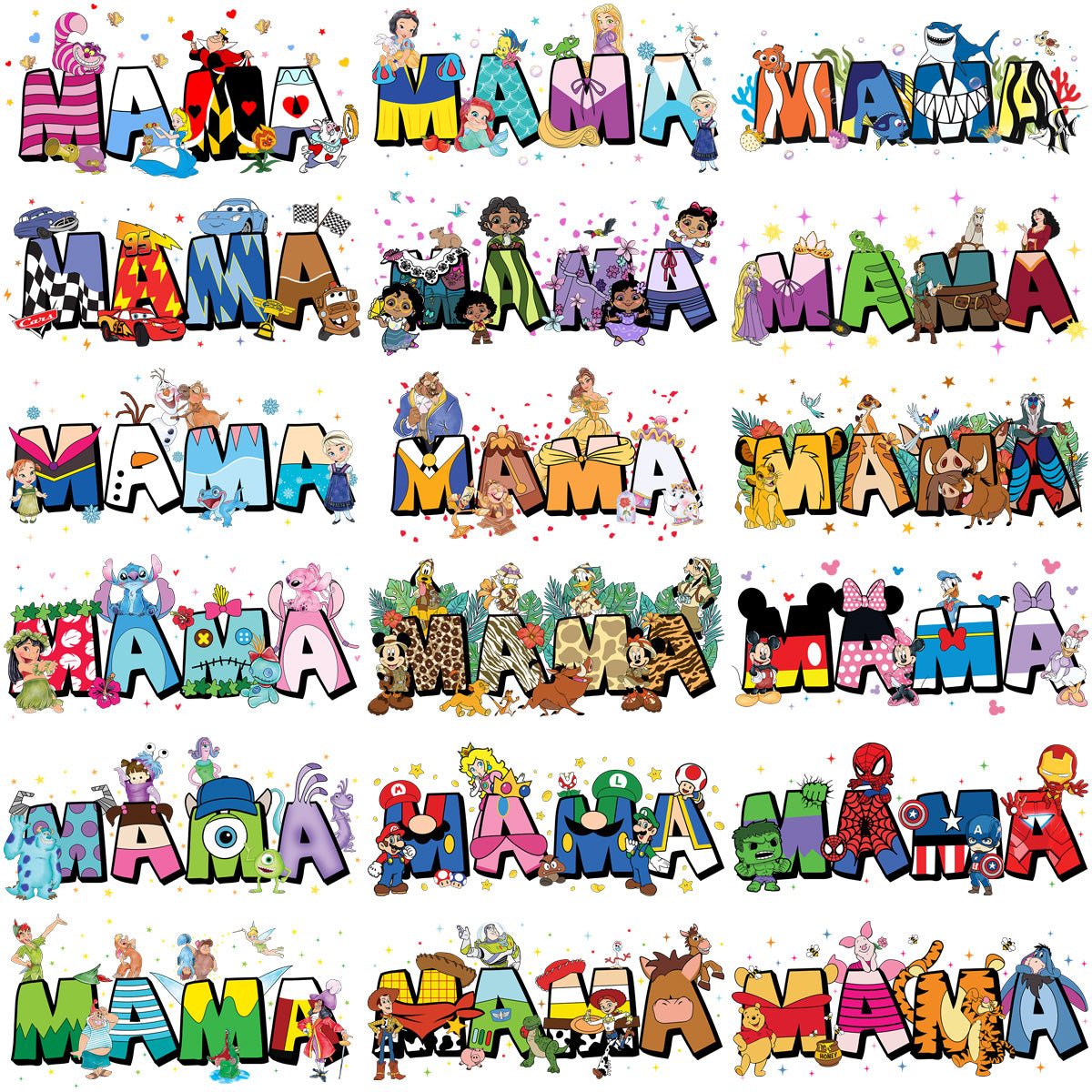 18 Cartoon Mama Mother's Day Mom Designs Bundle PNG