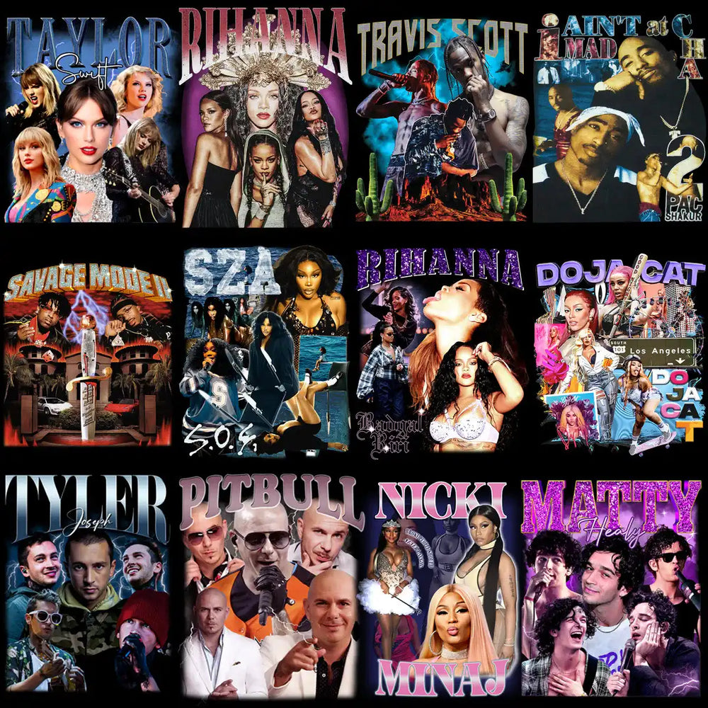 51 Music Artists Bootleg Stars Mixed Designs Bundle PNG