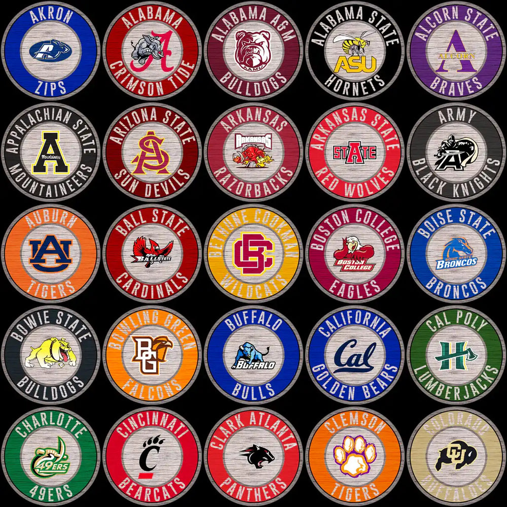 129 College NCAA Wood Circle Logo PNG Designs Bundle