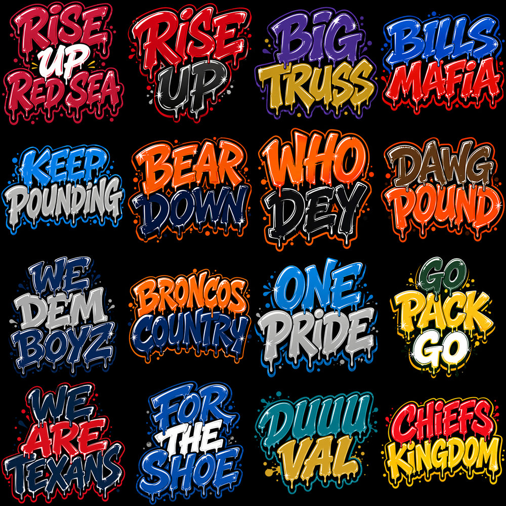 32 Football Teams Slogan Graffiti Drip Designs Bundle PNG