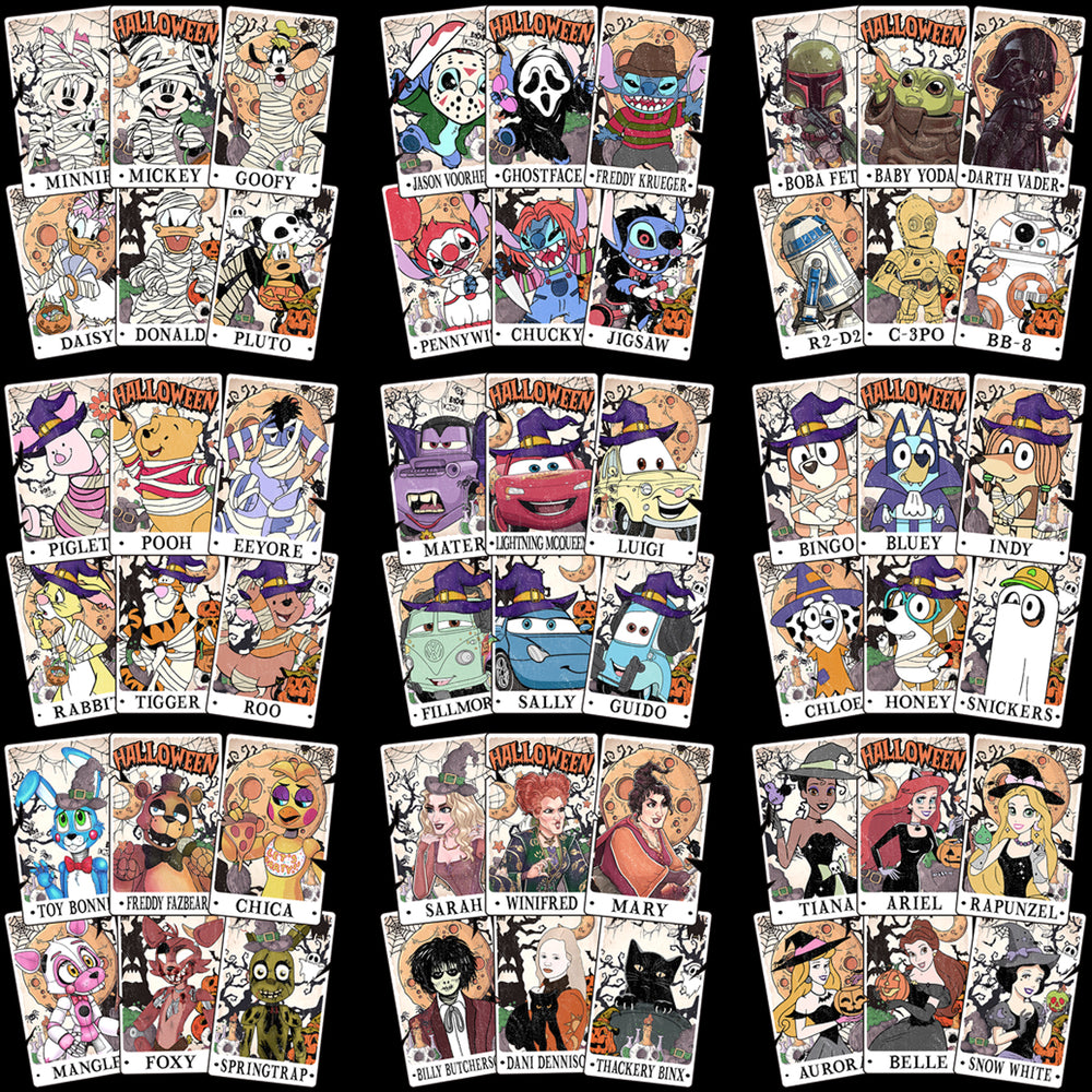 21 Halloween Cartoon Tarot Cards Designs Bundle PNG