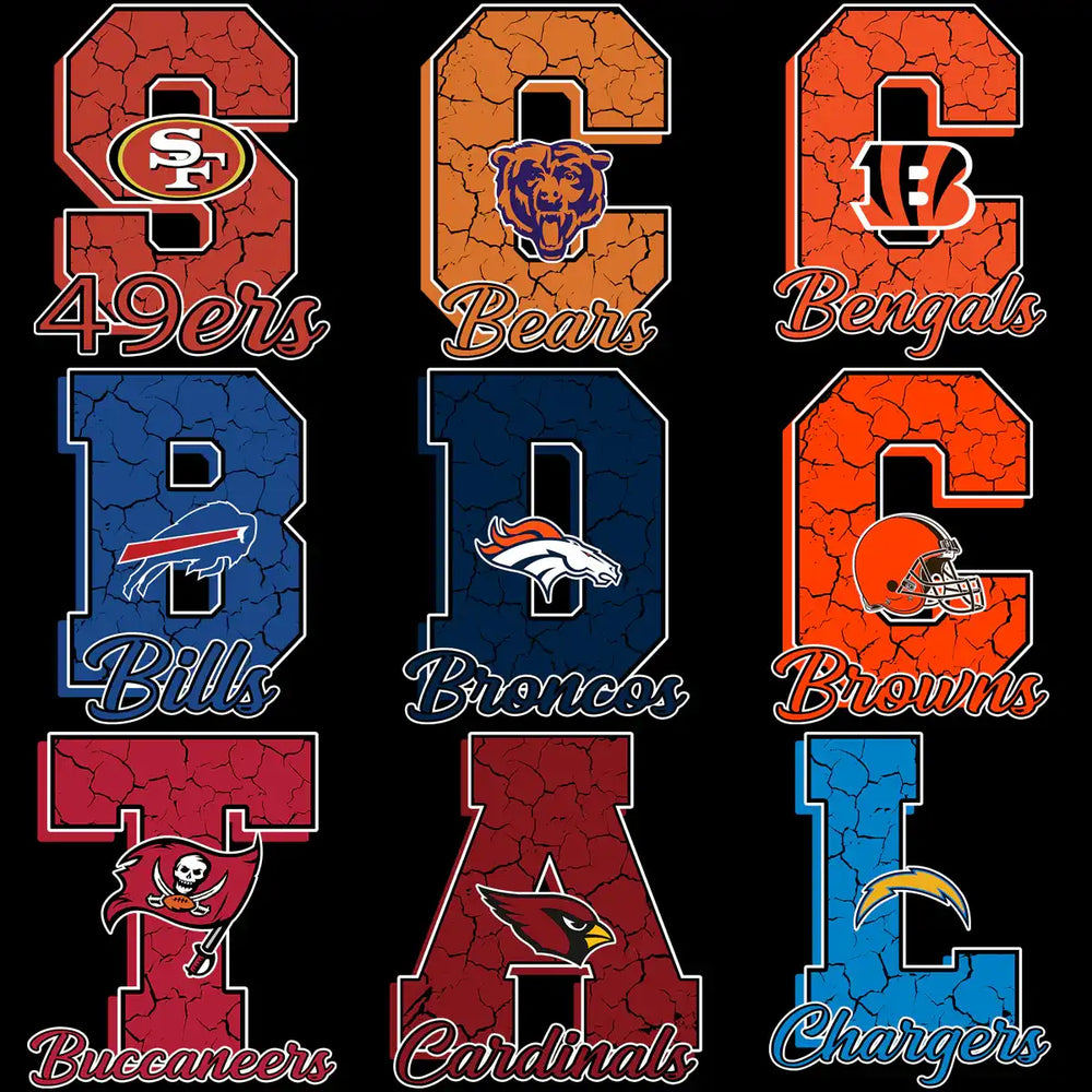 32 Football Teams Cracked Letter Initials Logo Designs Bundle PNG