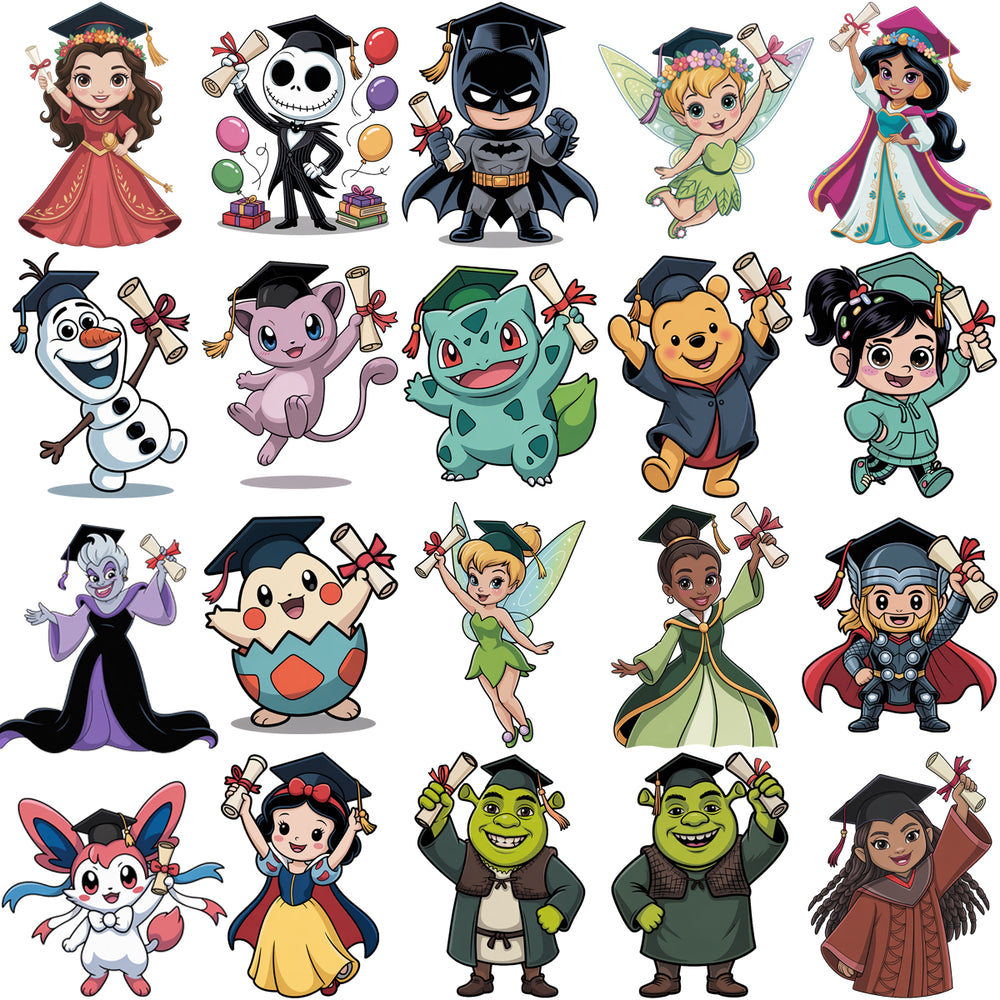 80 Pop Culture Cartoons Graduation Designs Bundle PNG