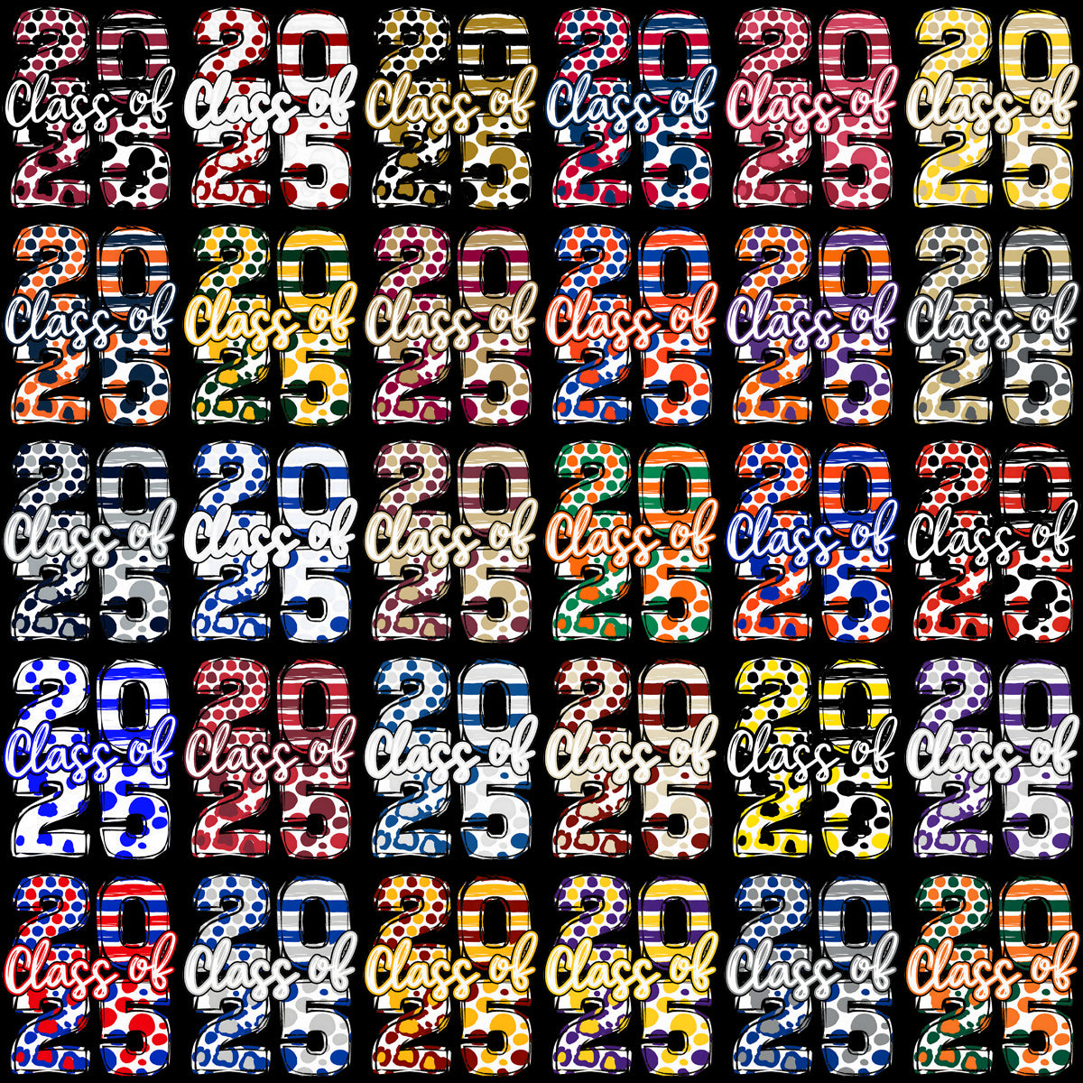 110 Class Of 2025 Graduation Dots Designs Bundle PNG