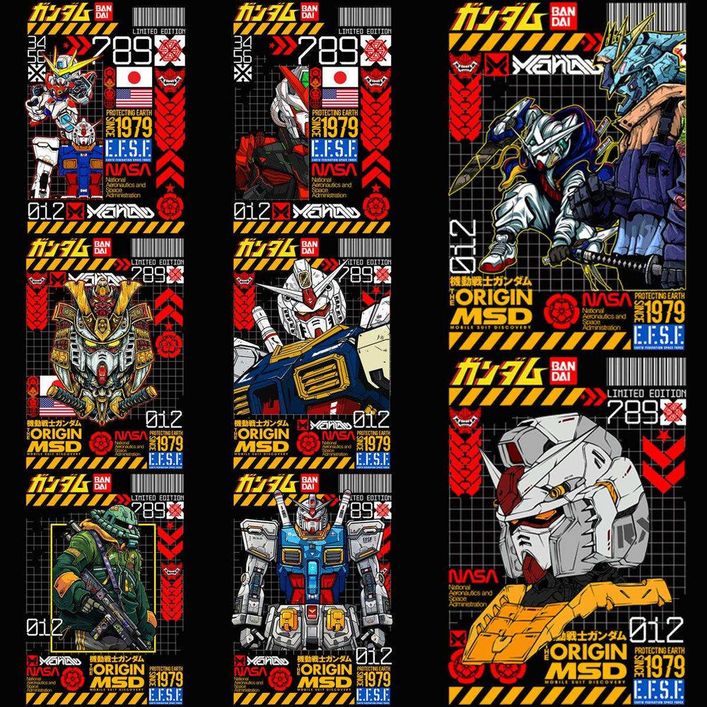 8 Robot Gundam Streetwear Brand Designs Bundle PNG + PSD