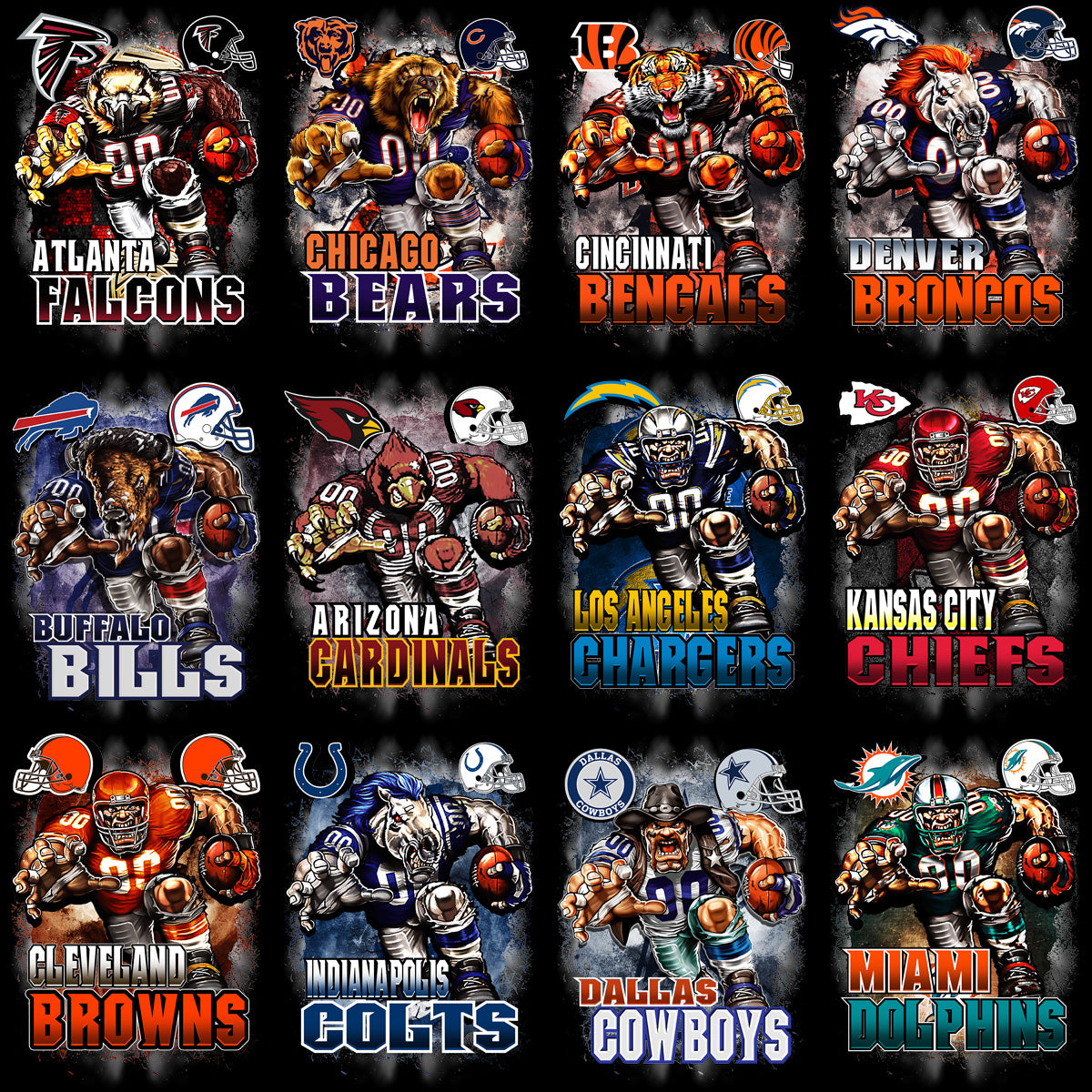 32 Football Teams Mascots Helmet Logo Designs Bundle PNG