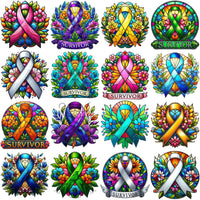 Load image into Gallery viewer, 30 Cancer Survivor Ribbon Awareness Designs Bundle PNG
