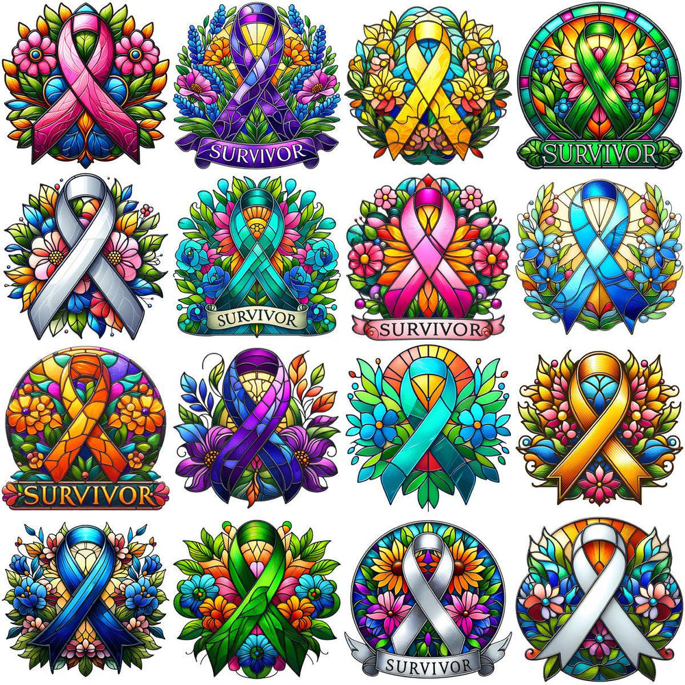 30 Cancer Survivor Ribbon Awareness Designs Bundle PNG