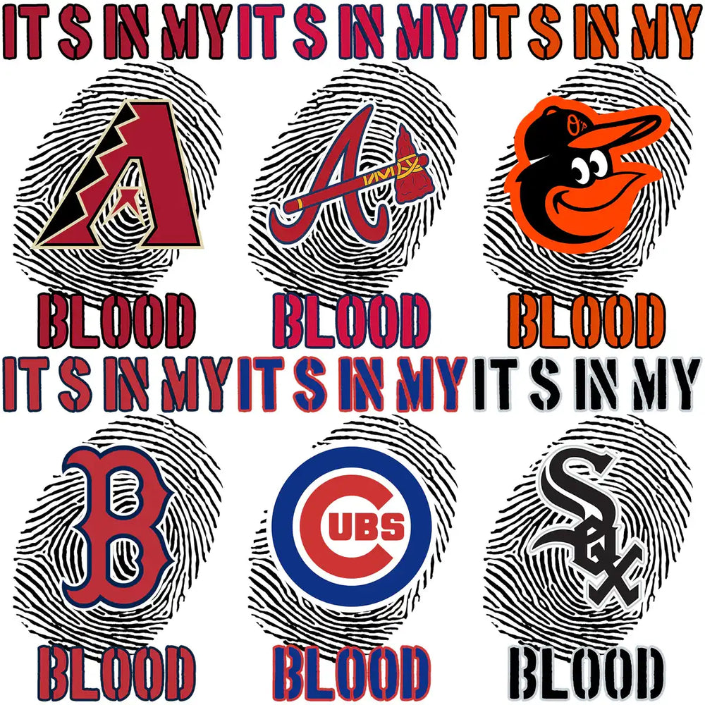 30 Baseball Teams DNA In My Blood Designs Bundle PNG