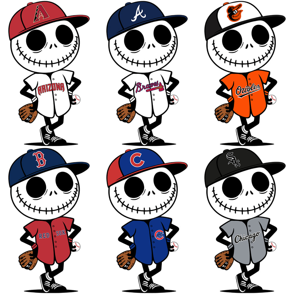 30 Baseball Jack Skellington Teams Logo Designs Bundle PNG SVG