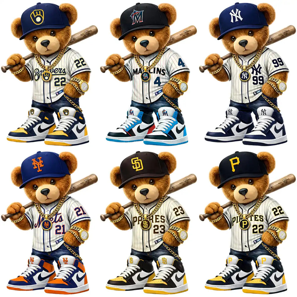 30 Teddy Bear Swag Baseball Teams Logo Designs Bundle PNG