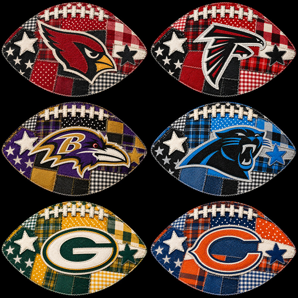 32 Football Teams Logo Rustic Patchwork Pattern Designs Bundle PNG
