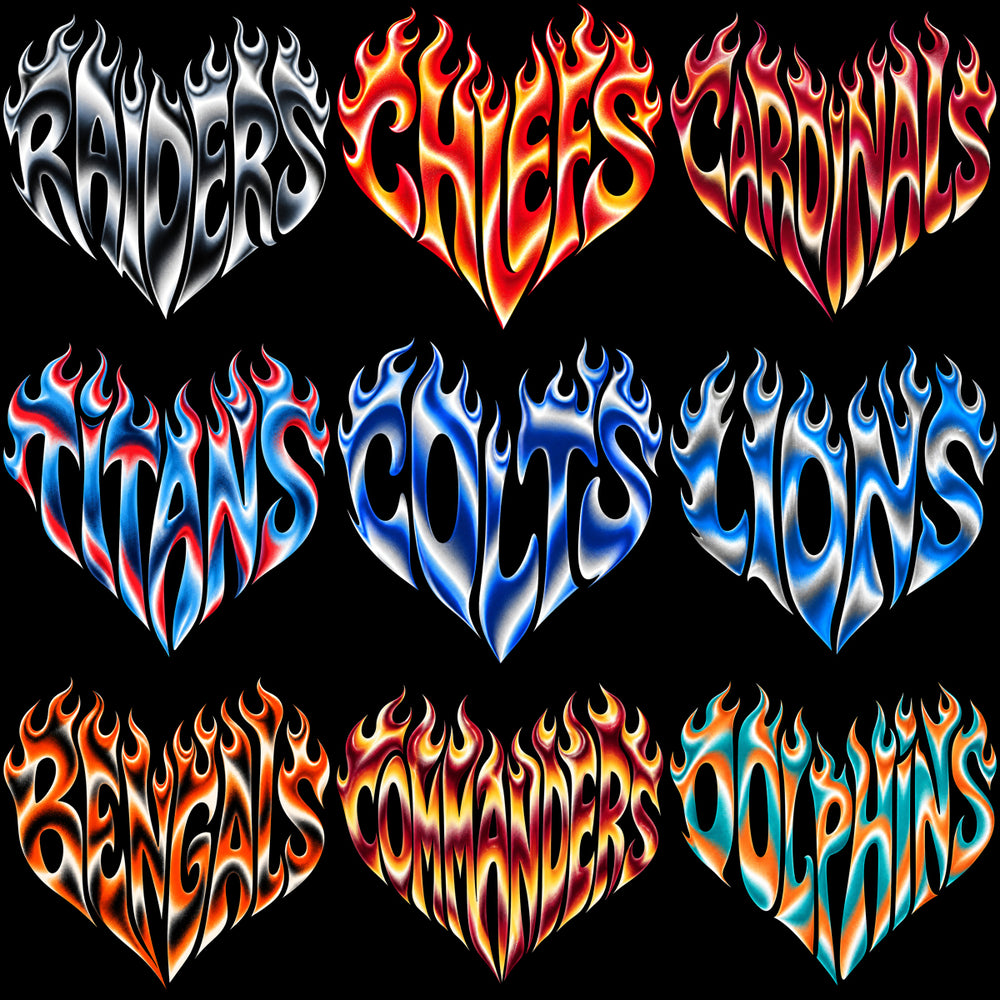 32 Flame Burning Heart For Football Teams Designs Bundle PNG