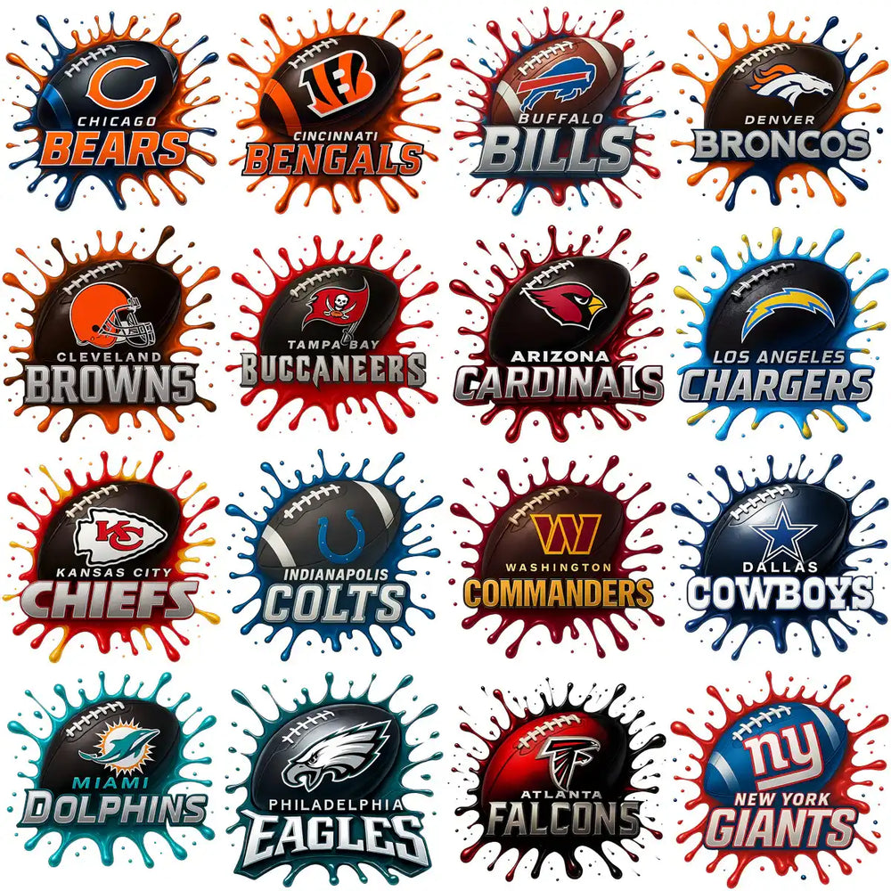 32 Football Splash Ball Teams Designs Bundle PNG