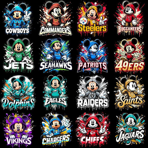32 Cartoon Mickey Football Teams Designs Bundle PNG