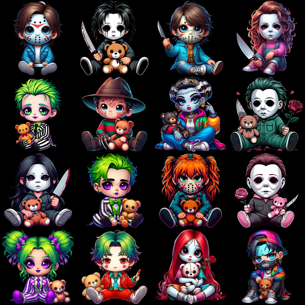70 Halloween Horror Mom & Kids Slashers Designs Bundle PNG