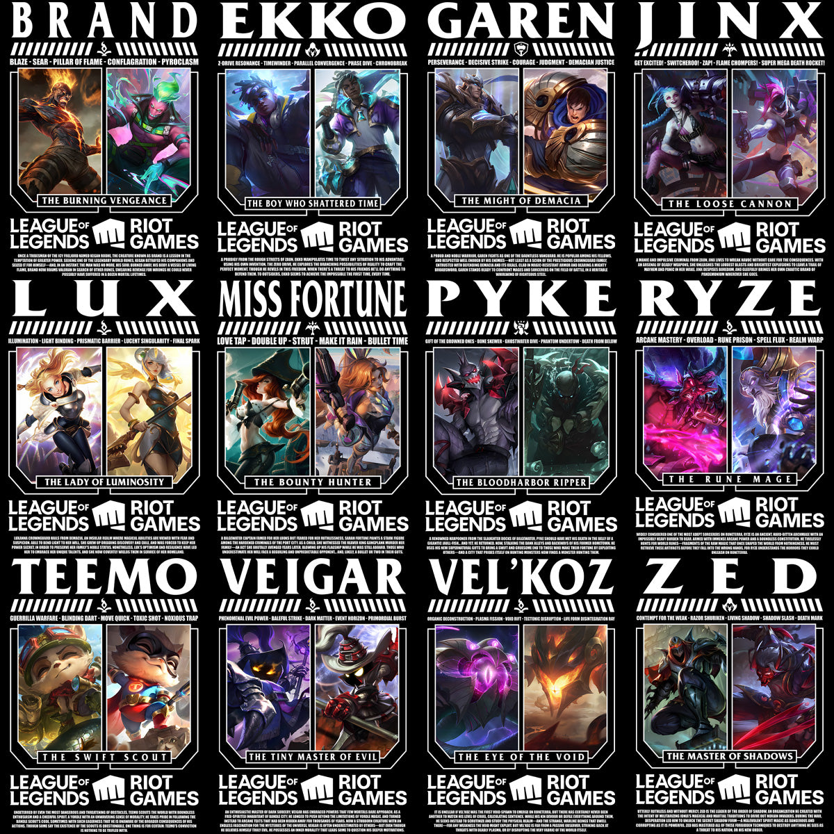 160 League Of Legends Gaming Streetwear Black / White Designs Bundle PNG