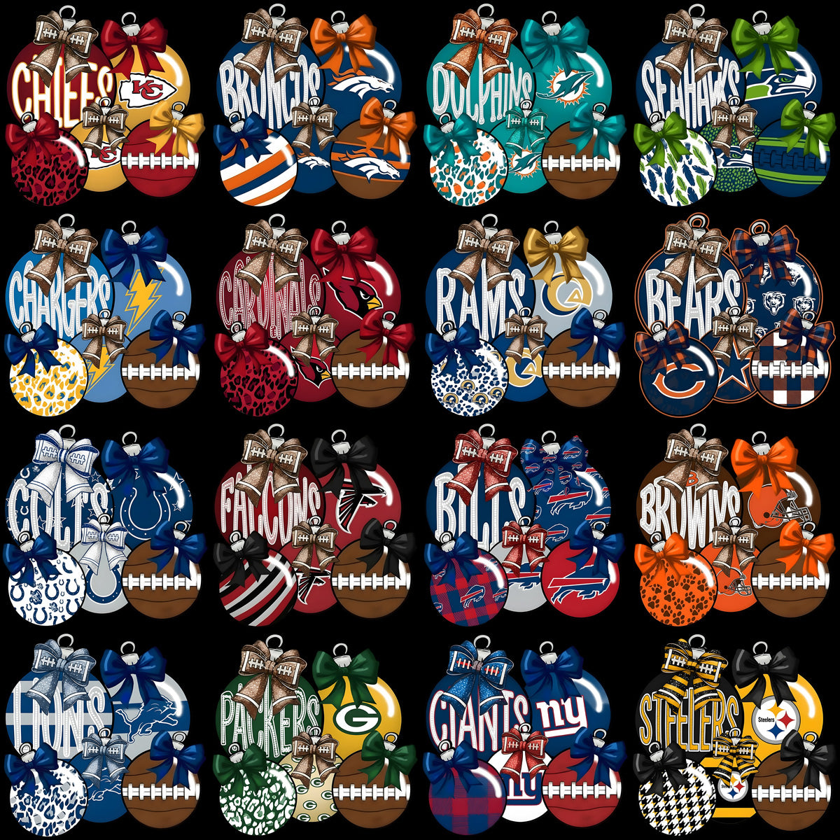 32 Holiday Christmas Tree Decoration Football Teams Designs Bundle PNG