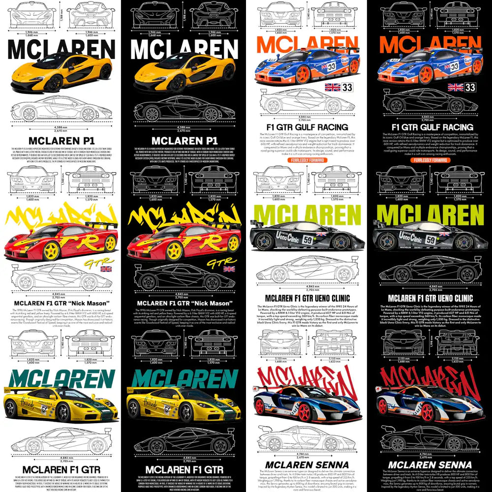 10 McLaren Cars Streetwear Racing Dual Colors Designs Bundle PNG