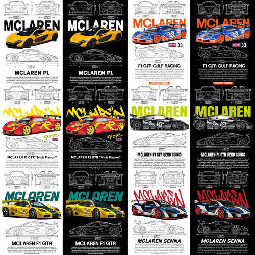 10 McLaren Cars Streetwear Racing Dual Colors Designs Bundle PNG