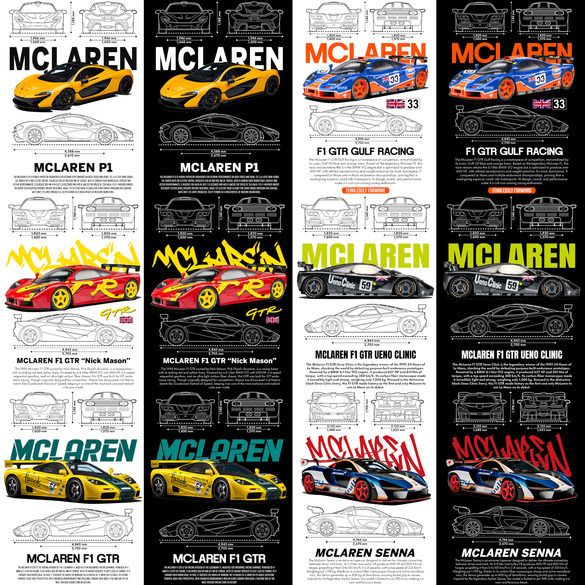 10 McLaren Cars Streetwear Racing Dual Colors Designs Bundle PNG