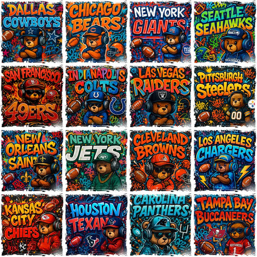 32 Football Teams Graffiti Teddy Bear Designs Bundle PNG