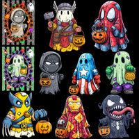 Load image into Gallery viewer, 15 Horror Trick or Treat Halloween Spooky Ghosts Super Heroes Designs Bundle PNG
