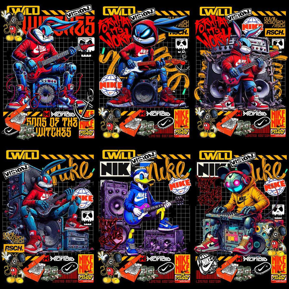 12 Brand Swoosh Cartoons Streetwear Designs Bundle PNG + PSD