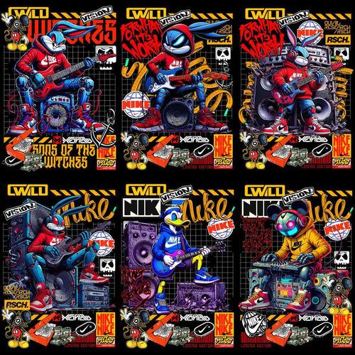 12 Diseños Callejeros con Caricaturas Swoosh de Marca, Paquete PNG + PSD