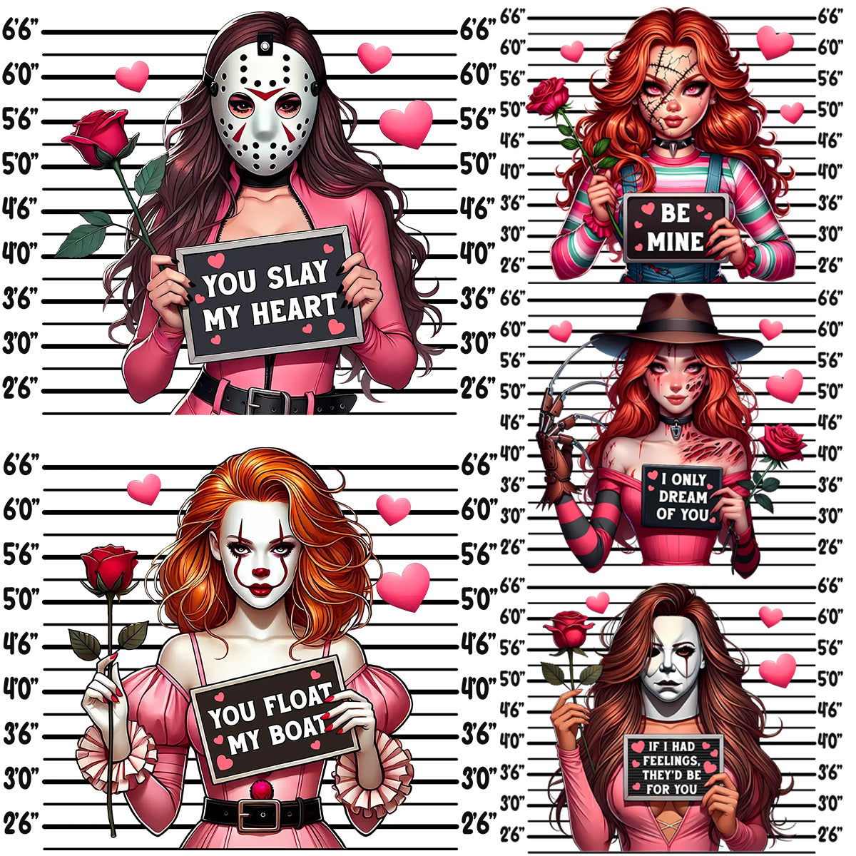 5 Horror Slasher Girls Mug Shot Designs Bundle PNG