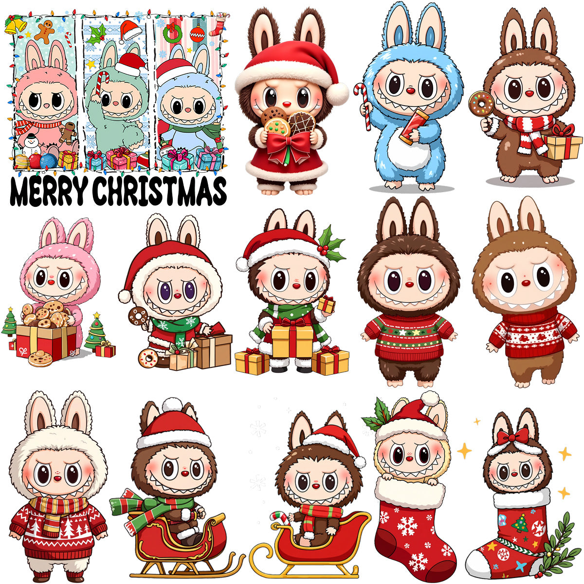 35 Christmas Labubu Cartoon Designs Bundle PNG