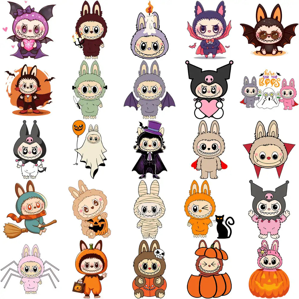 80 Halloween Labubu Spooky Cartoons Designs Bundle PNG