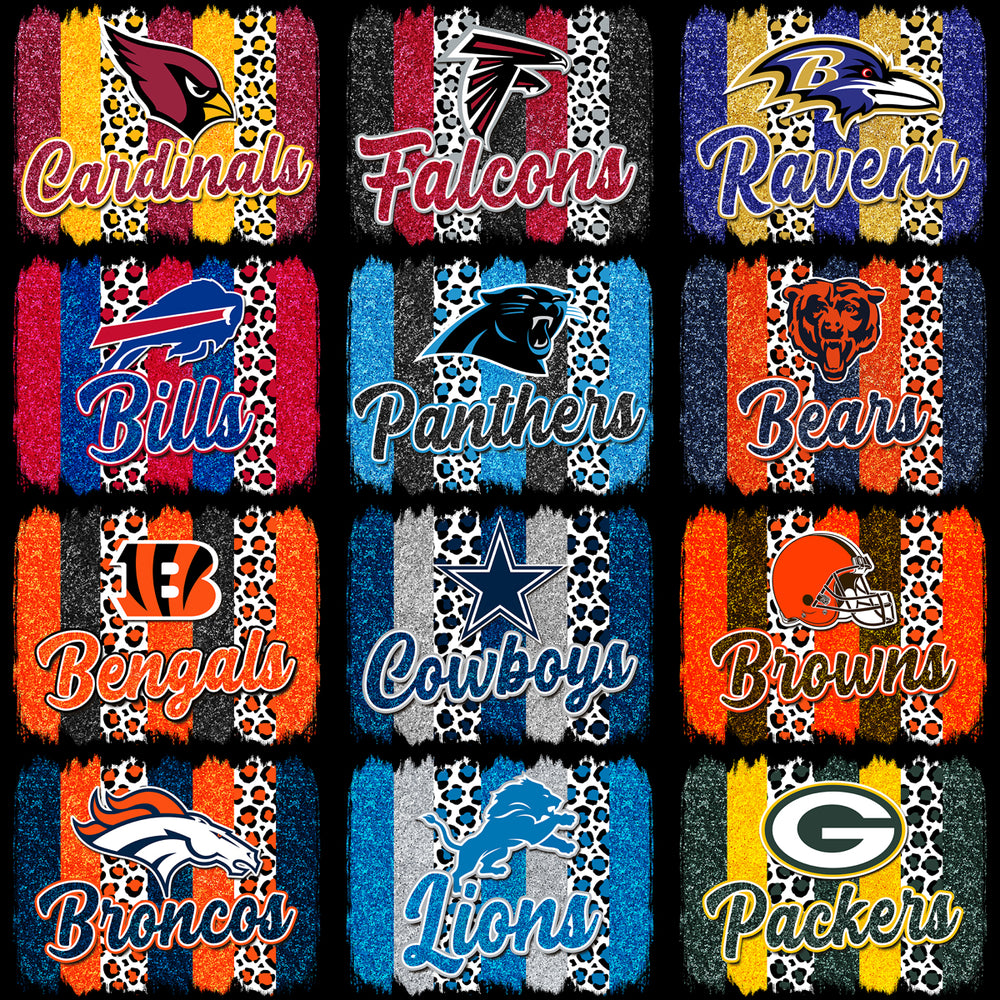 32 Glitter Football Teams Brush Stroke Designs Bundle PNG