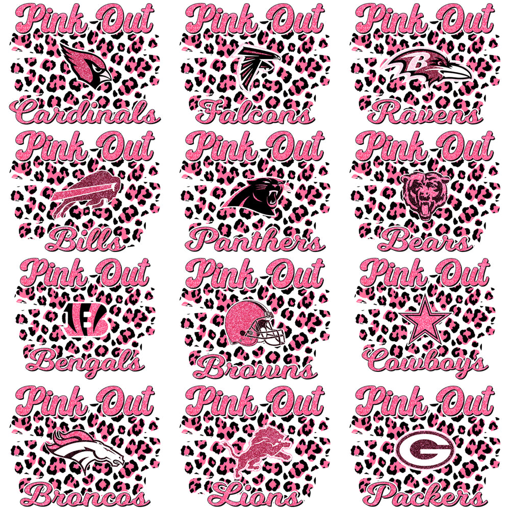 32 Breast Cancer Football Teams Pink Out Leopard Designs Bundle PNG