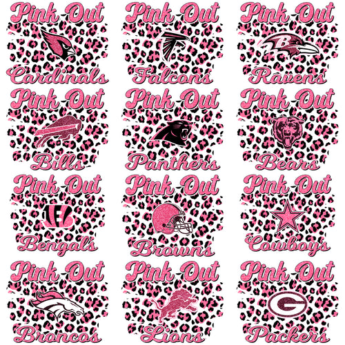 32 Breast Cancer Football Teams Pink Out Leopard Designs Bundle PNG