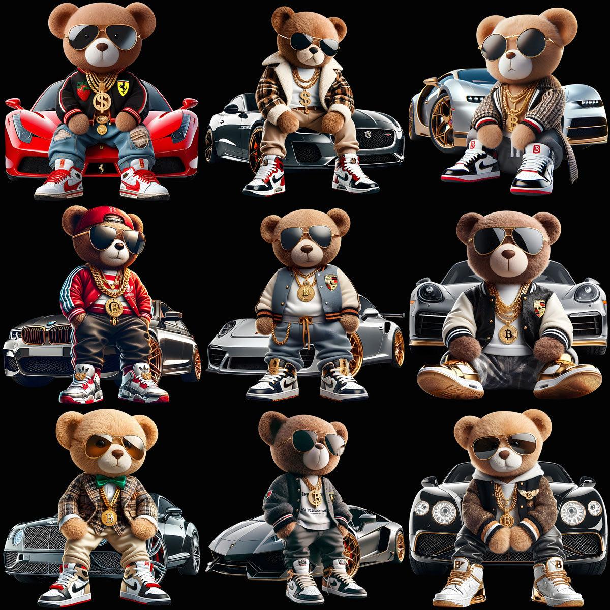 20 Luxury Cars Teddy Bear Designs Bundle PNG