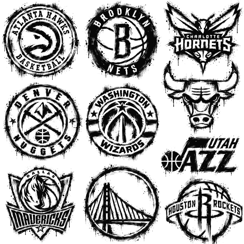 30 Ink Brush Splatter Paint Basketball Teams Logos Designs Bundle PNG