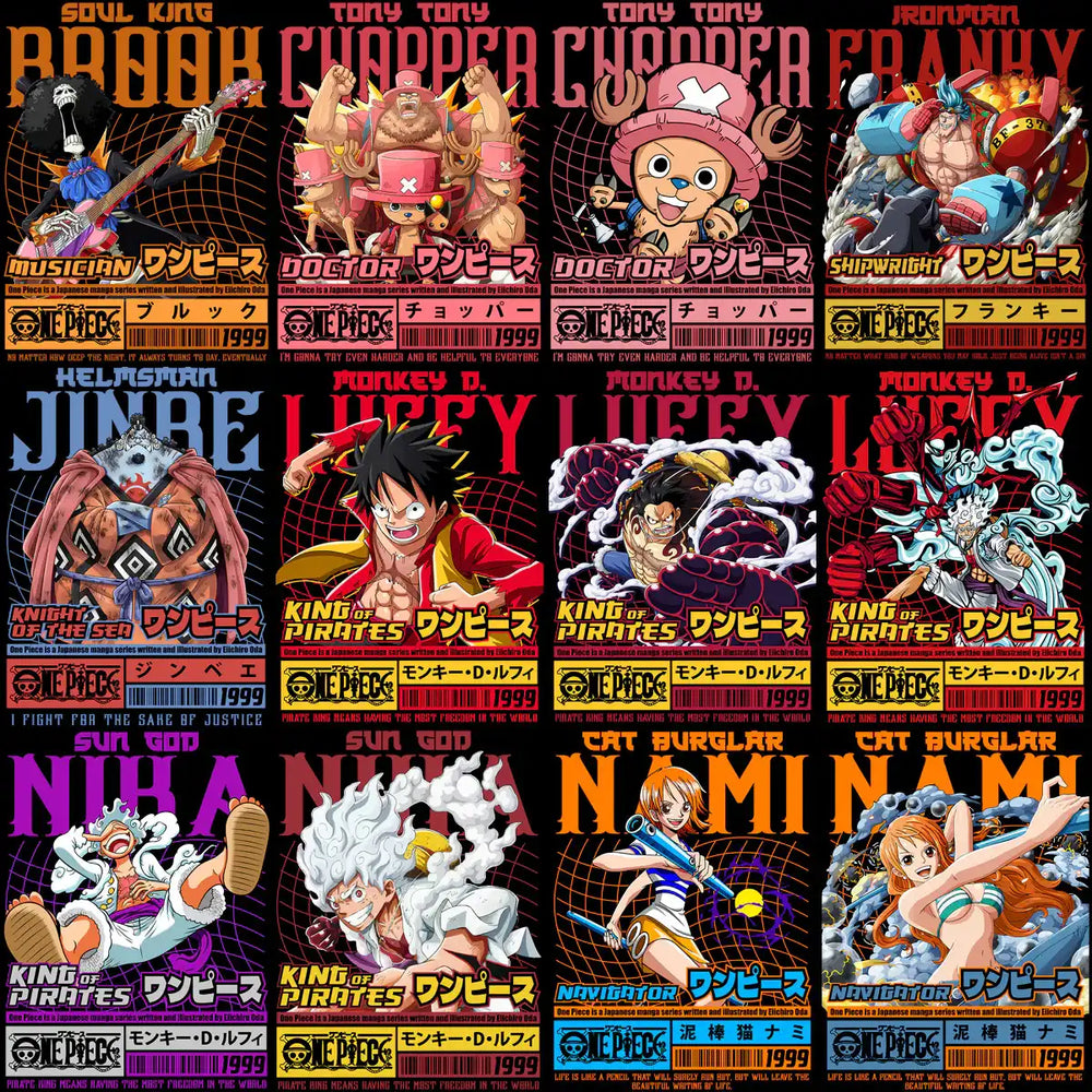 33 Anime One Piece Heroes Streetwear Designs Bundle PNG