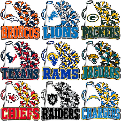 32 Football Teams Megaphone Pom-Poms Designs Bundle PNG