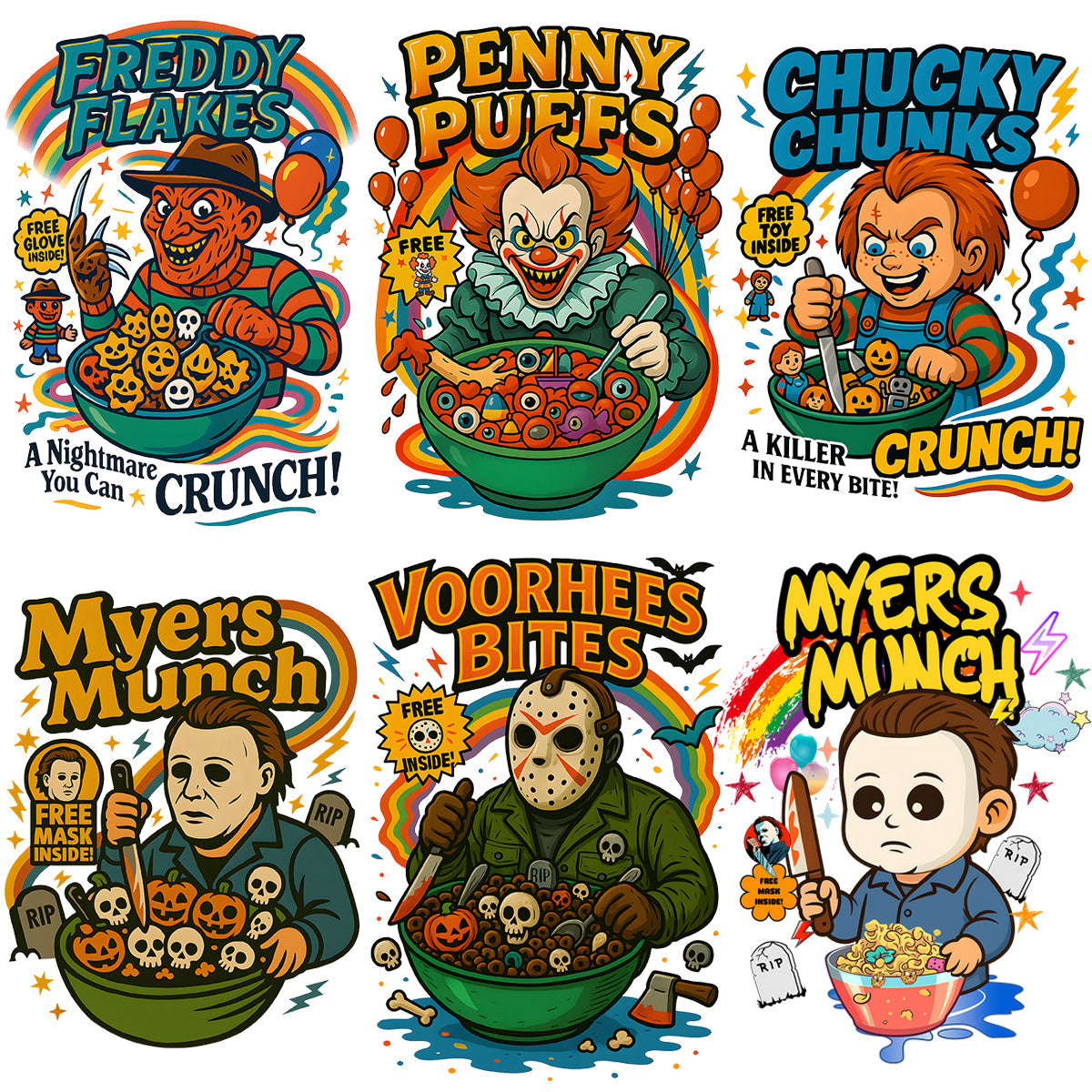10 Horror Slashers Cereals Designs Bundle PNG