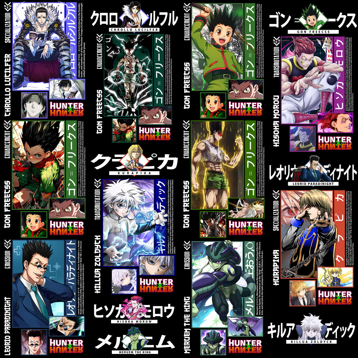 17 Anime Hunter for Black and White Streetwear Front + Back Designs Bundle PNG