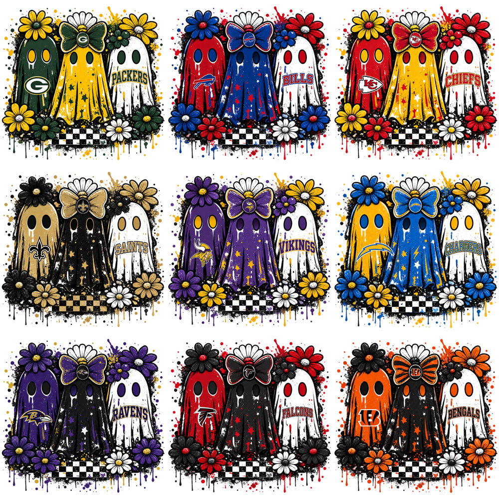 32 Cute Ghosts Football Teams Colors Halloween Designs Bundle PNG