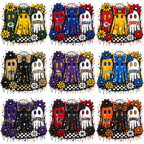 32 Cute Ghosts Football Teams Colors Halloween Designs Bundle PNG