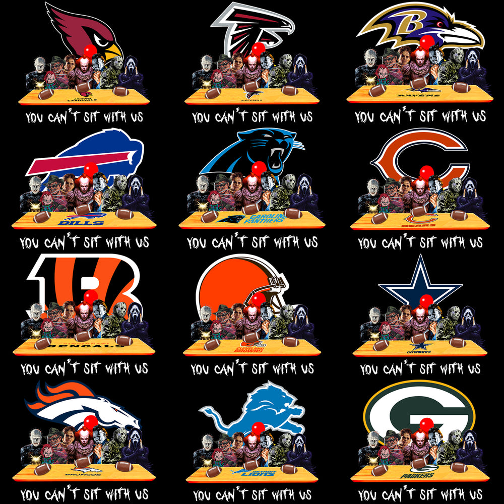32 Football Teams Halloween Slasher You Can't Sit With Us Designs Bundle PNG