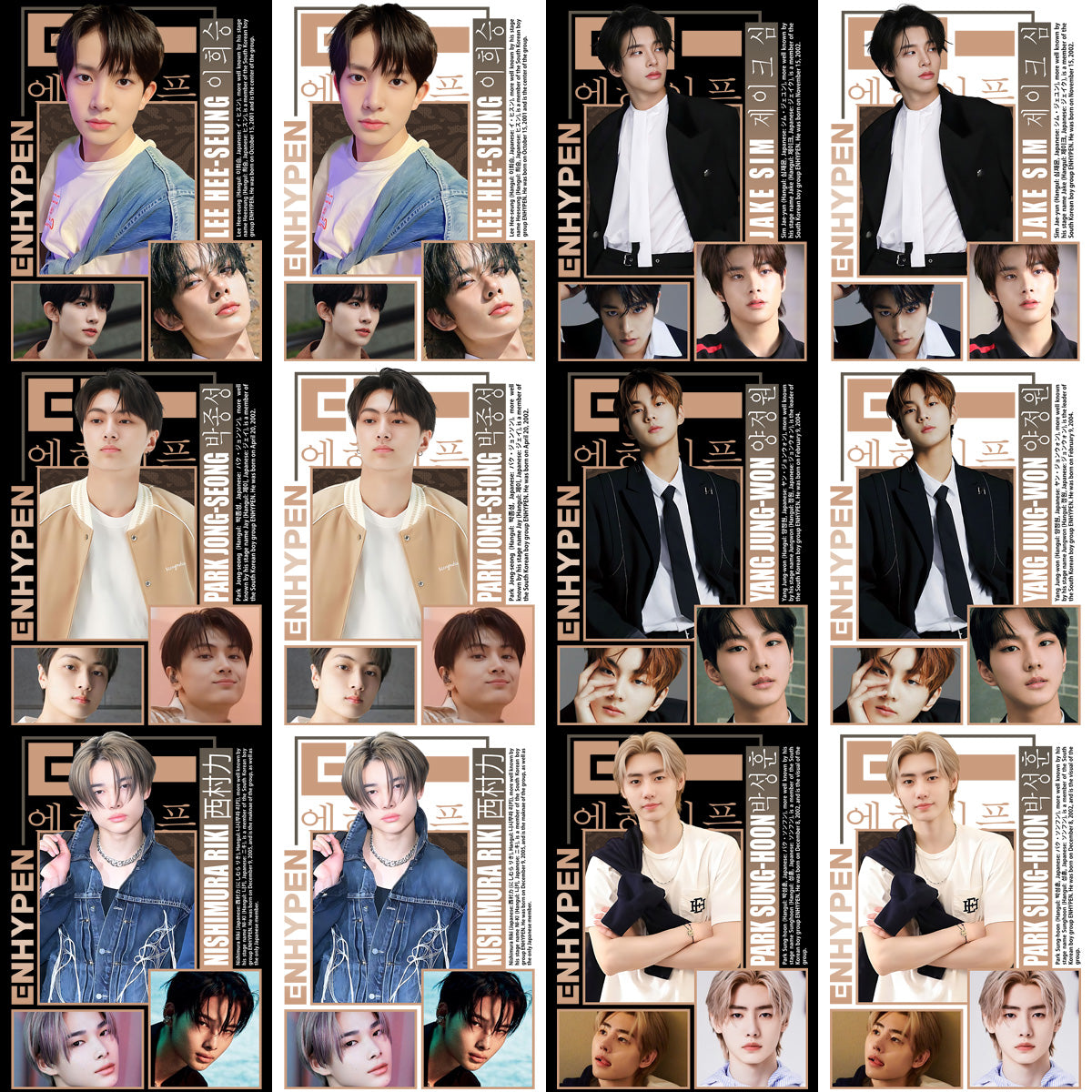 7 KPOP Stars ENHYPEN Streetwear Black + White Designs Bundle PNG