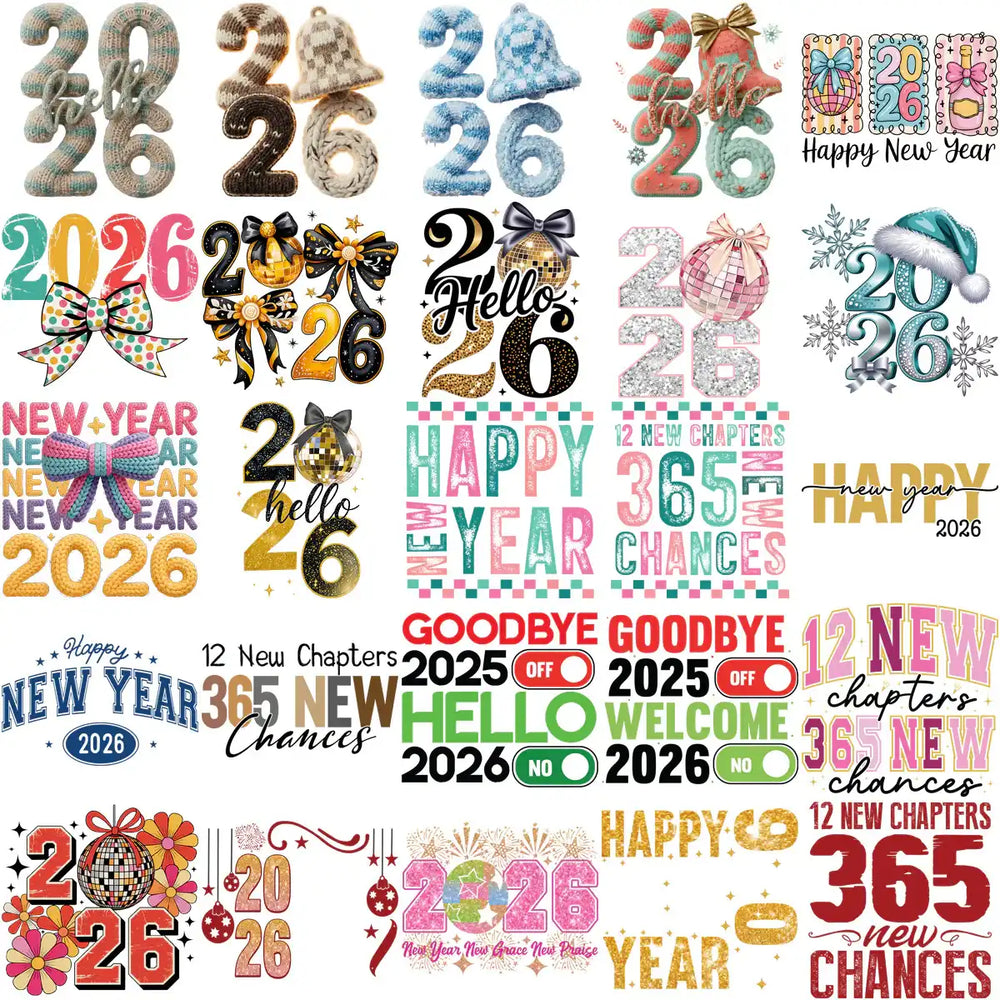 60 Happy New Year 2026 Designs Bundle PNG